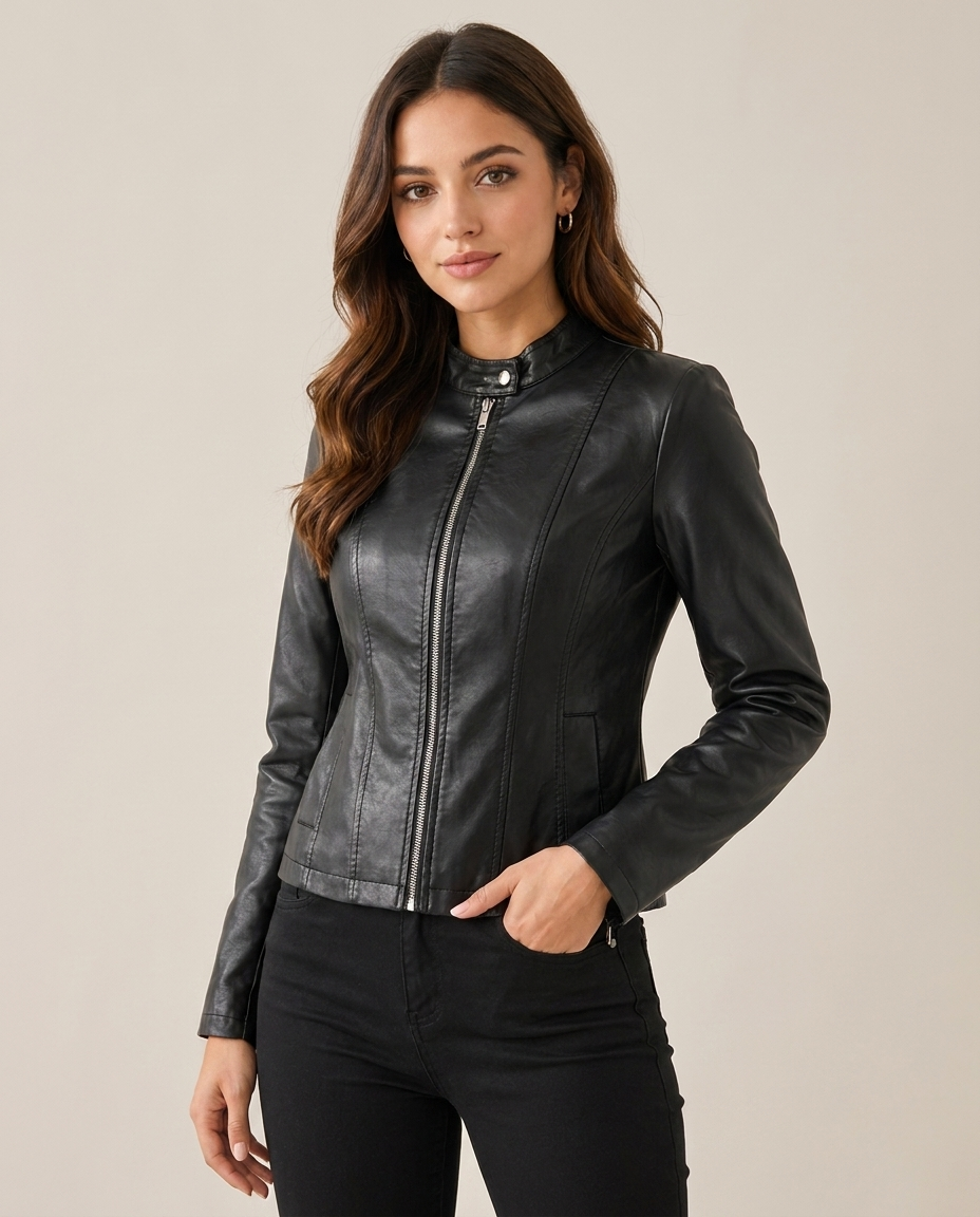 Leren biker jas dames rits front – Romaccio