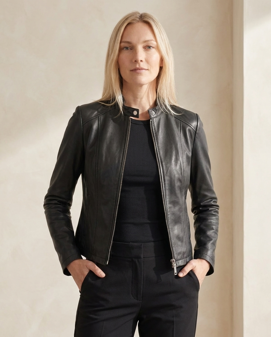 Leren jas dames getailleerd biker – Romaccio