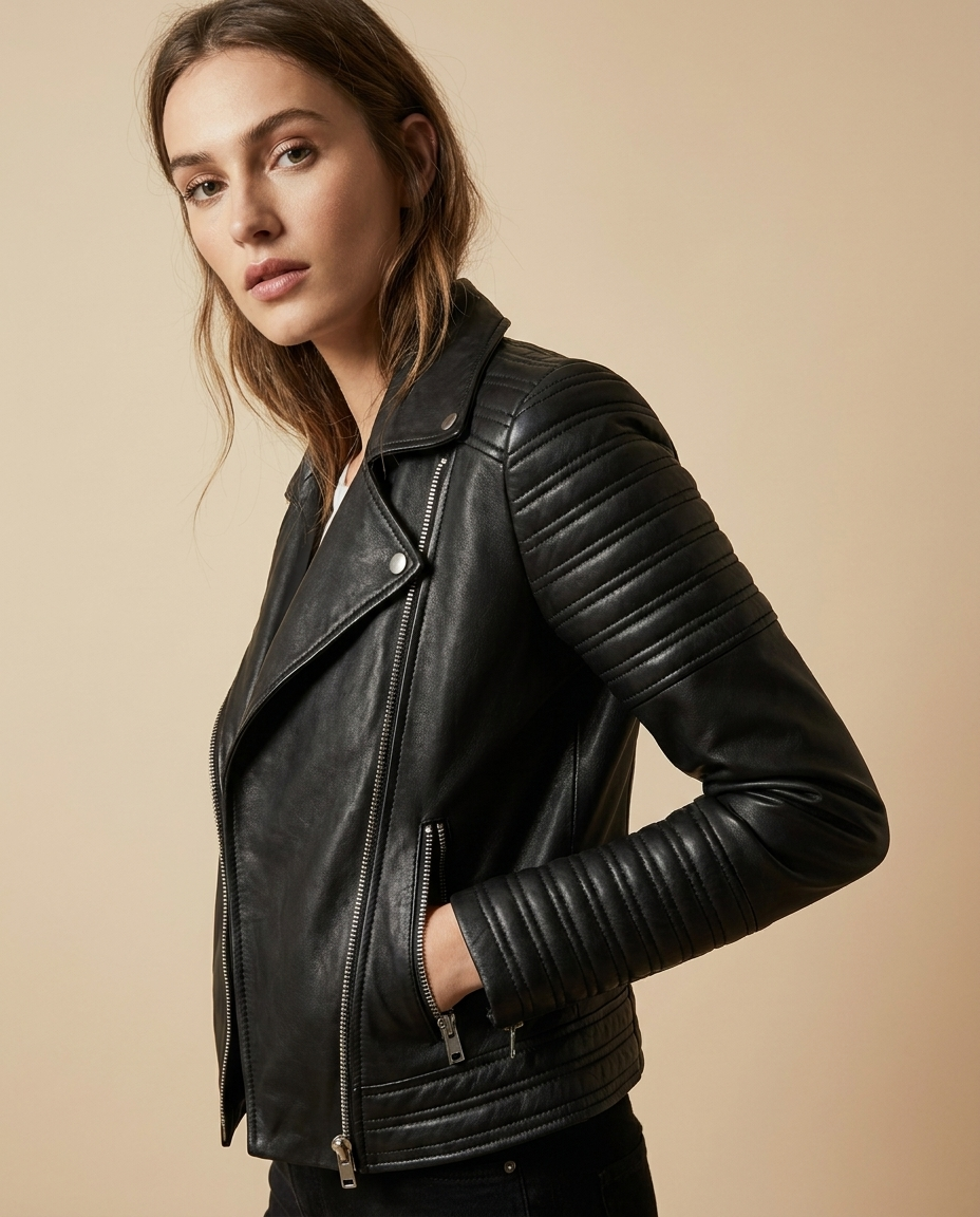 Leren biker jas dames kort – Romaccio