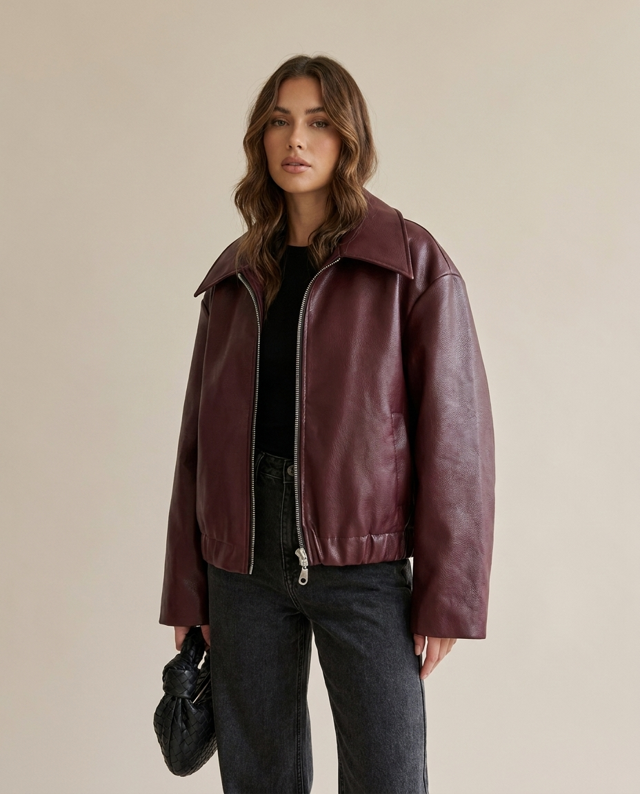 Leren jas dames vegan rood biker – Romaccio