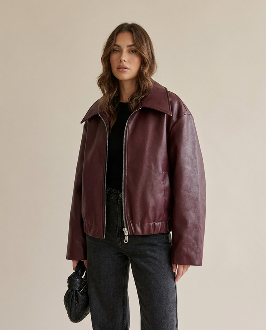 Leren jas dames vegan rood biker – Romaccio