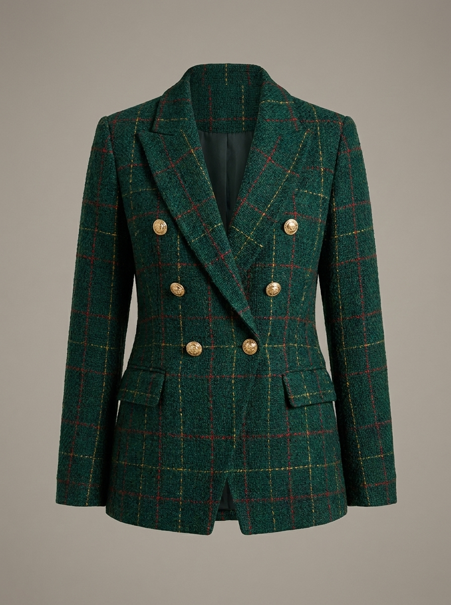 Tweed blazer dames geruit donkergroen – Romaccio
