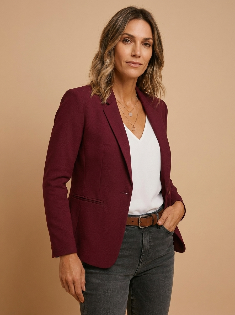 Blazer dames getailleerd één knoop bordeaux – Romaccio