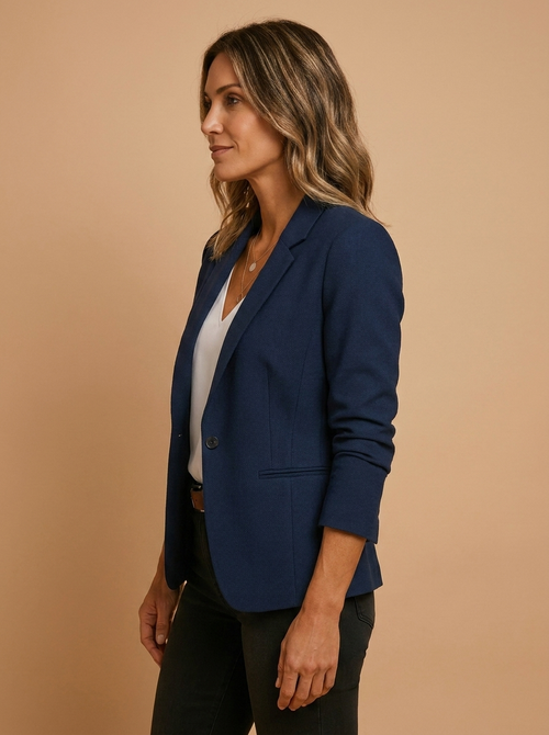 Blazer dames getailleerd één knoop marineblauw – Romaccio