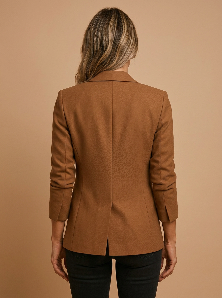 Blazer dames getailleerd één knoop bruin – Romaccio