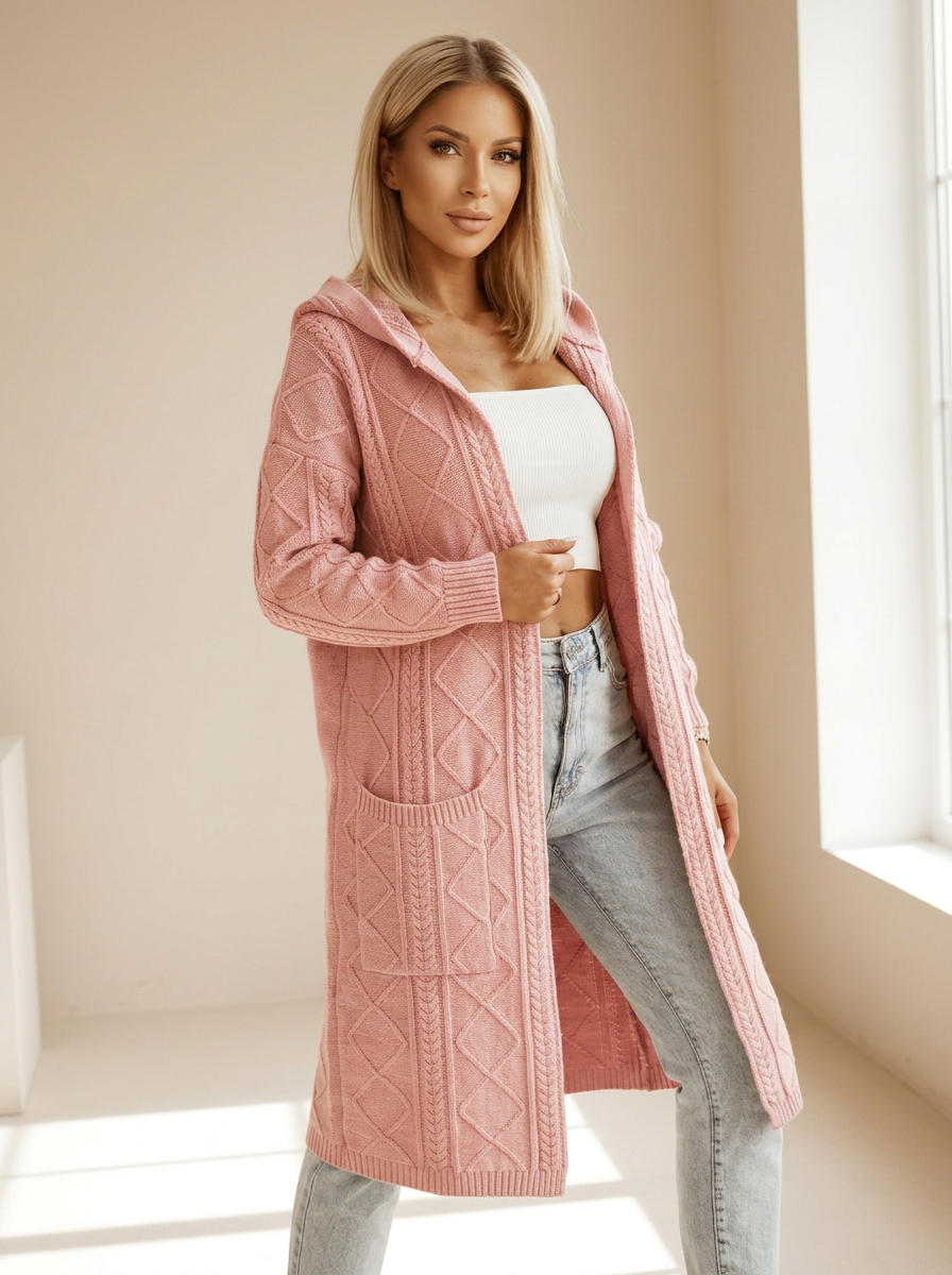 Vest dames met capuchon lang roze – Romaccio