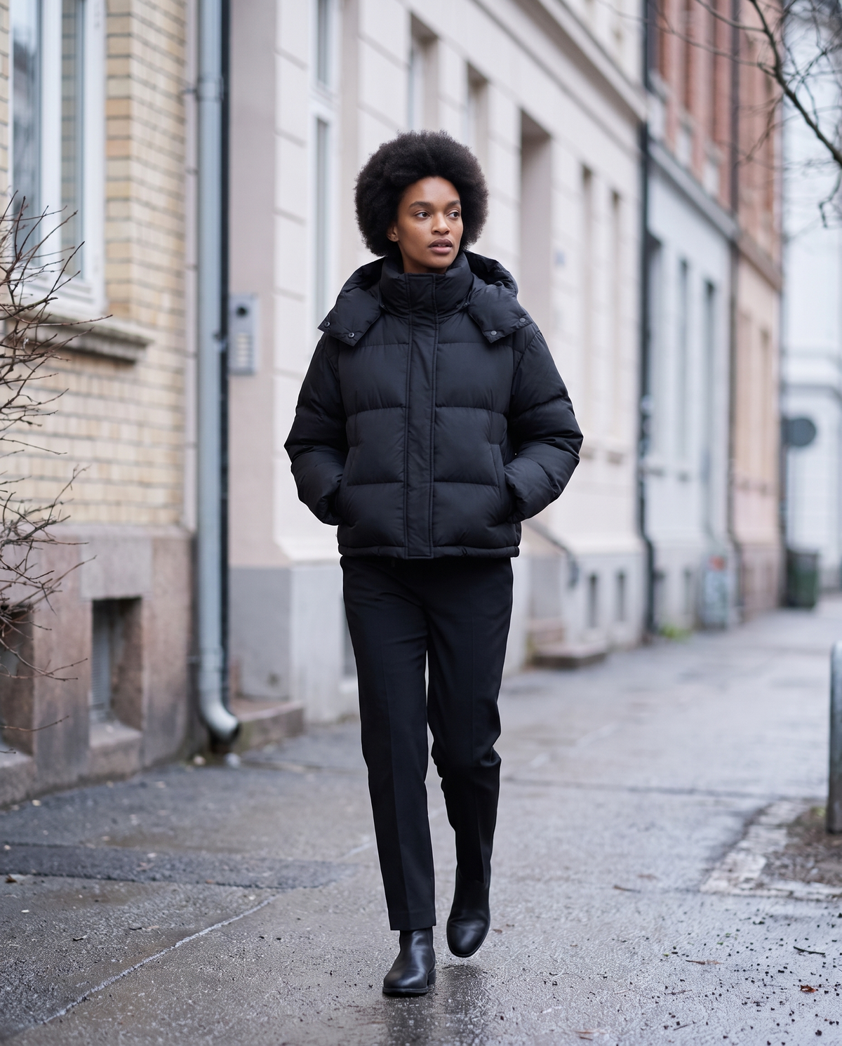Puffer jas dames oversized zwart gedragen op straat in de winter | Romaccio