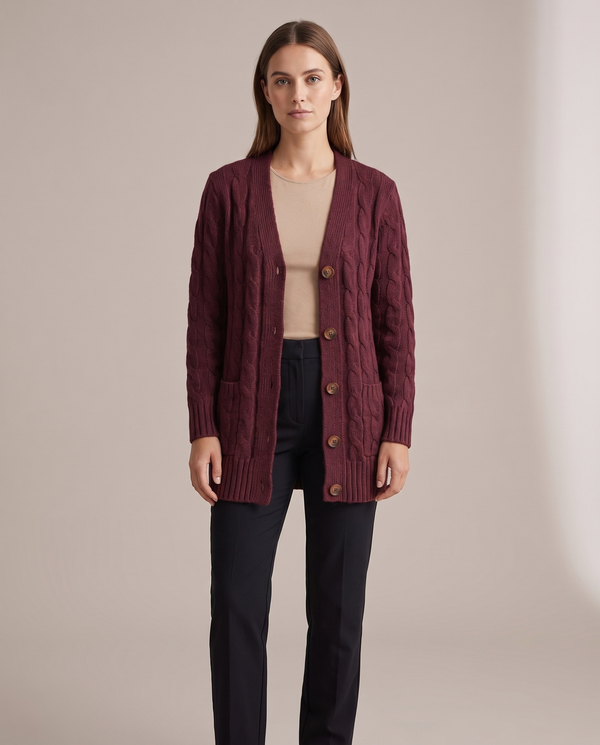 Vest dames kabelgebreid – oversized cardigan met knopen | Romaccio