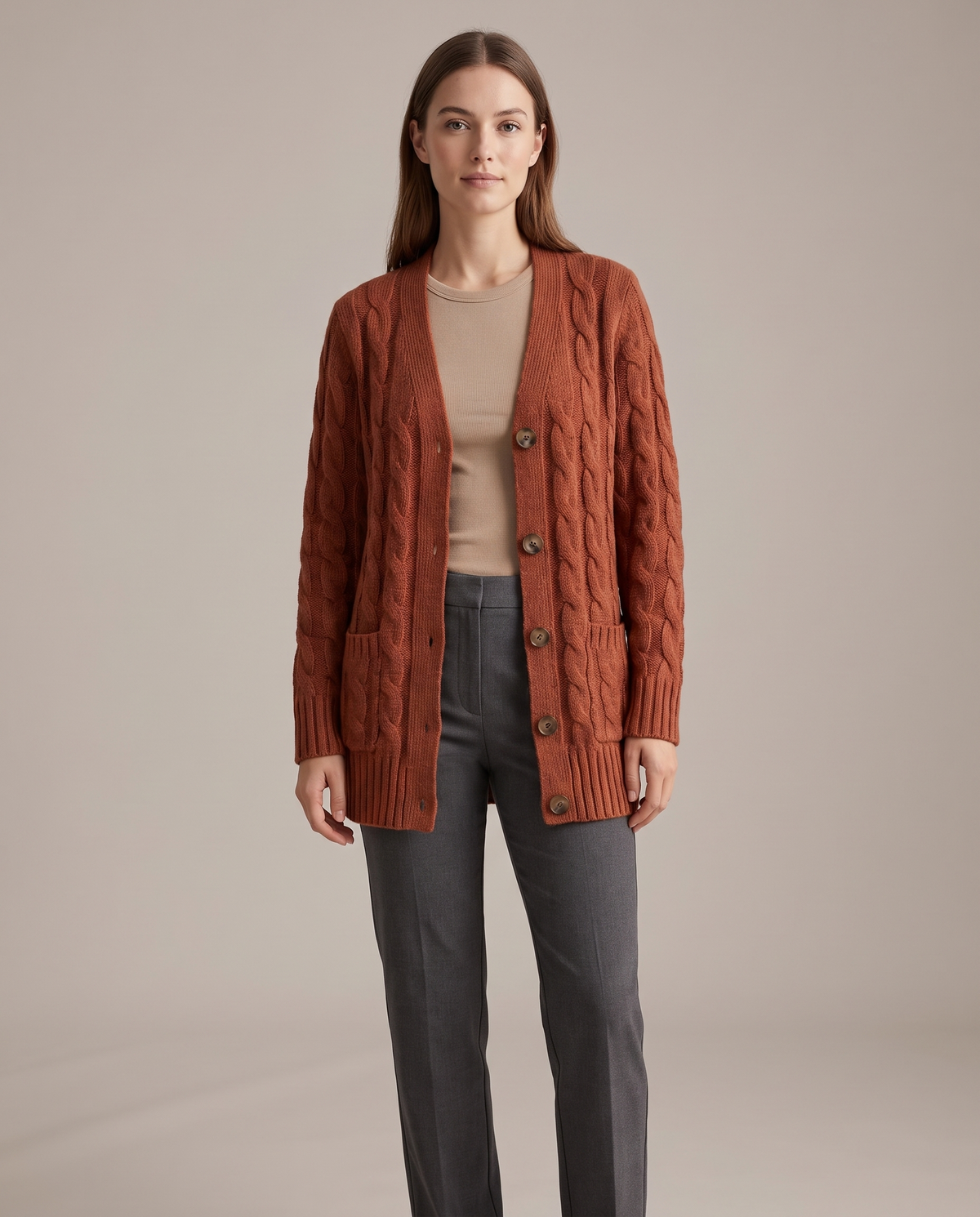 Vest dames kabelgebreid oranje – oversized cardigan | Romaccio