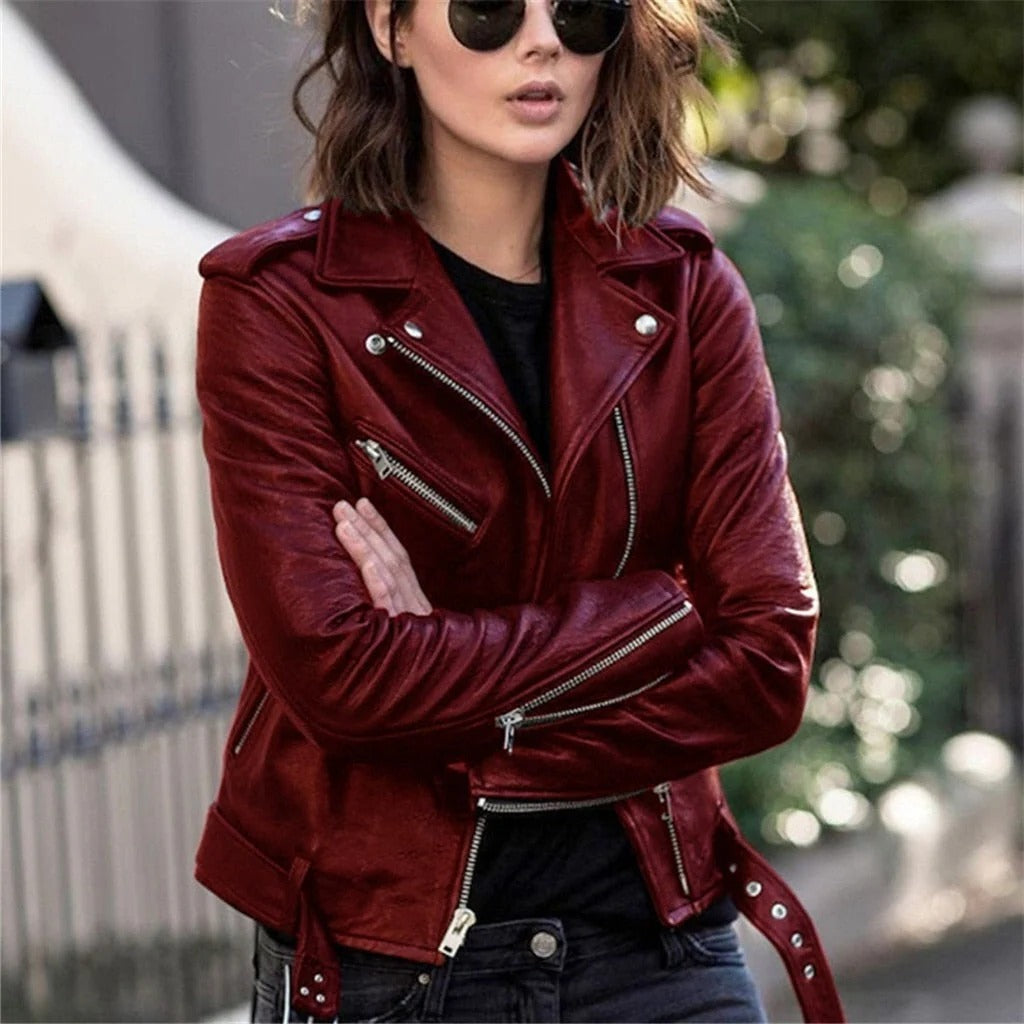Leren Jas Dames – Soepel Imitatieleren Bikerjas met Rits