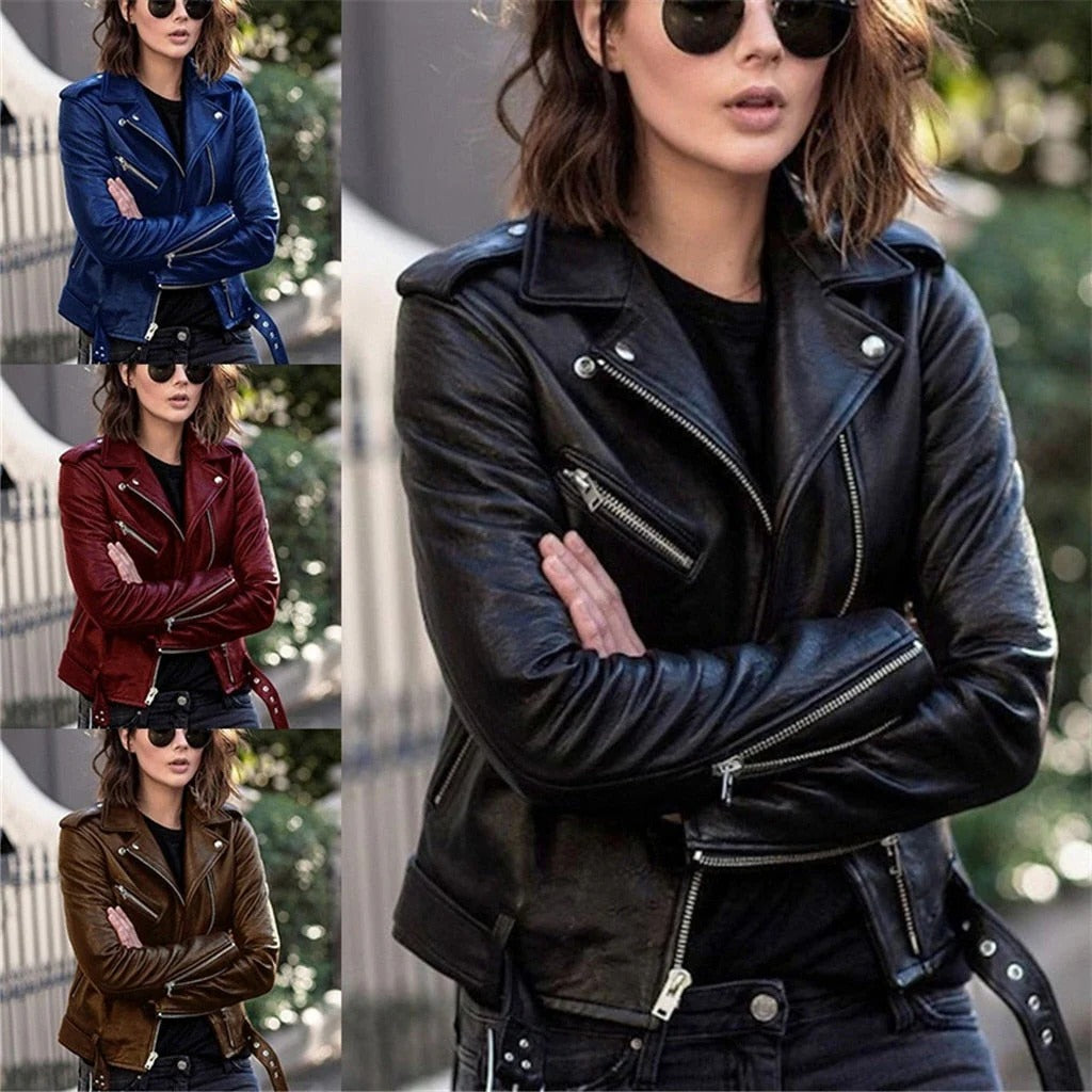 Leren Jas Dames – Soepel Imitatieleren Bikerjas met Rits