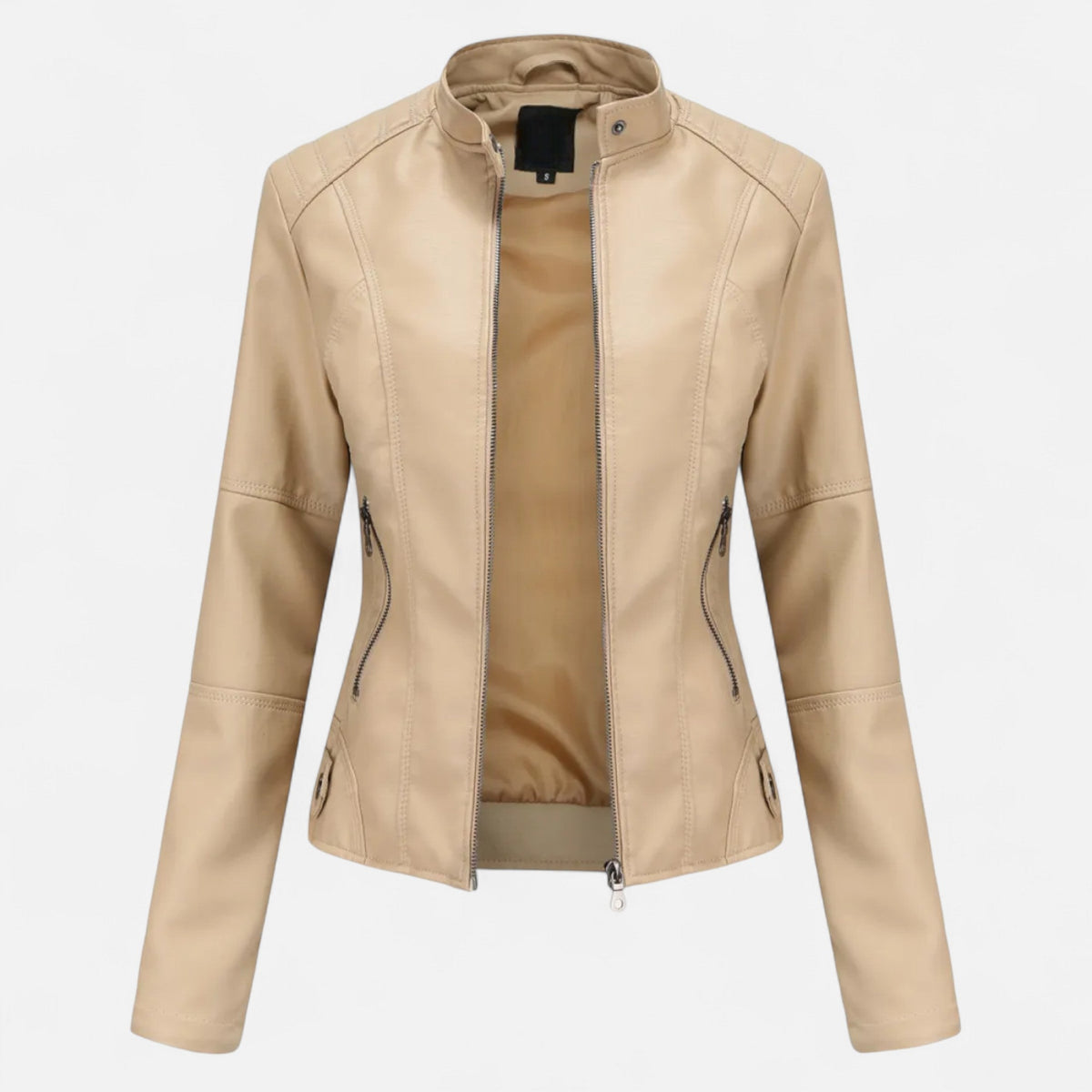 Leren Jas Dames Kort – Cropped Imitatieleren Bikerjas met Rits