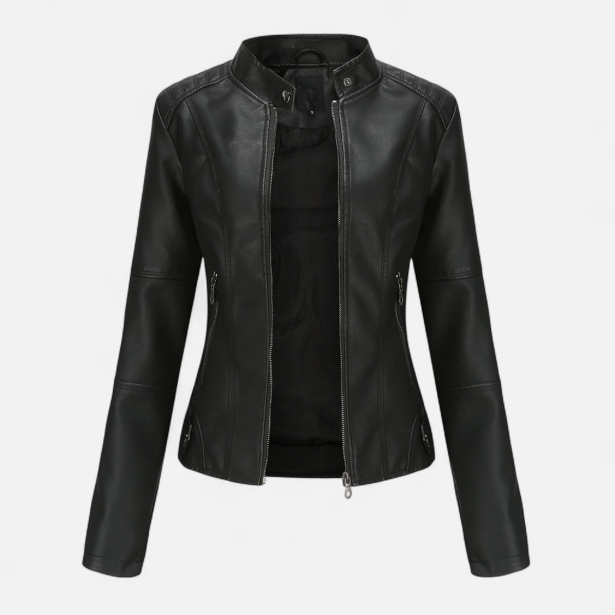 Leren Jas Dames Kort – Cropped Imitatieleren Bikerjas met Rits