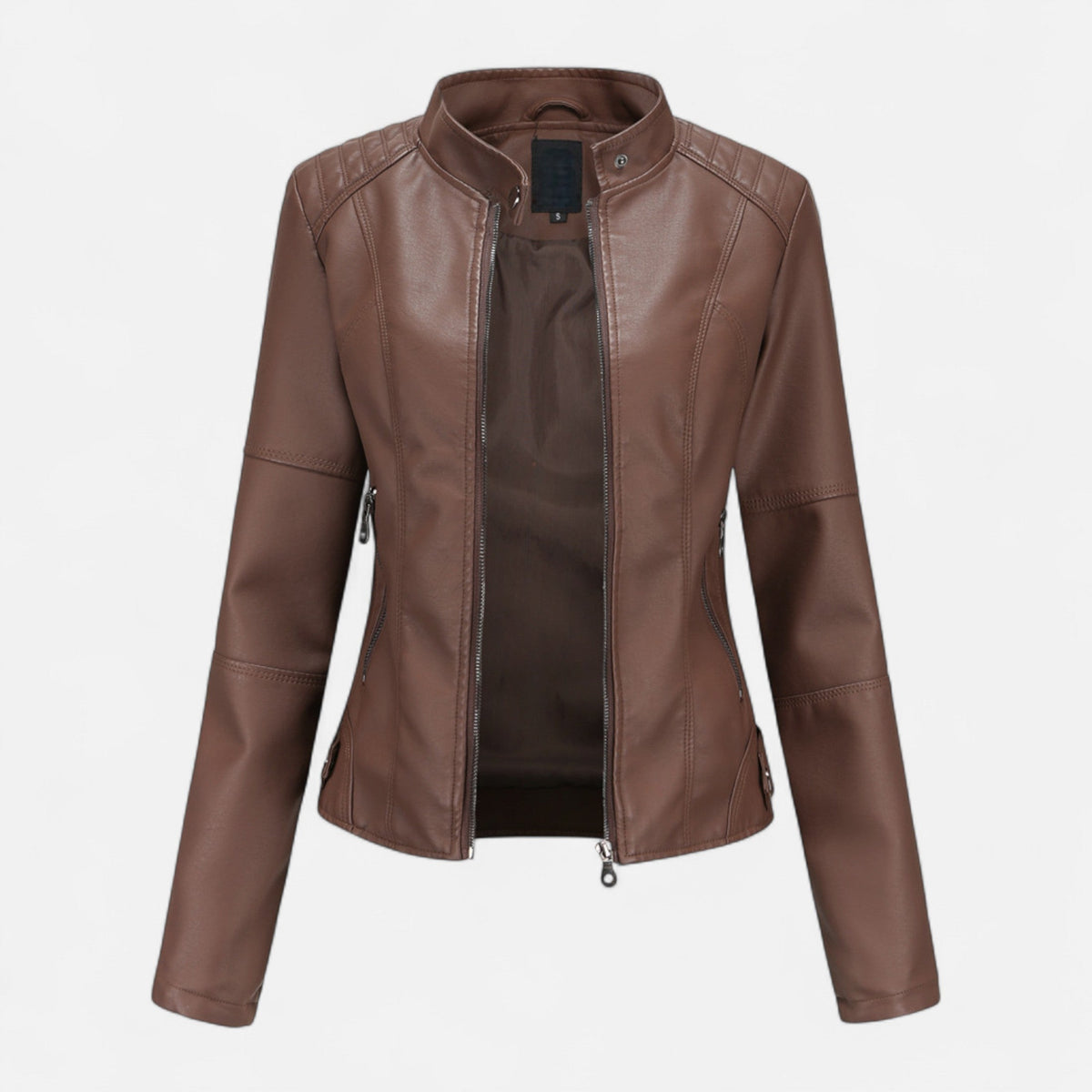 Leren Jas Dames Kort – Cropped Imitatieleren Bikerjas met Rits
