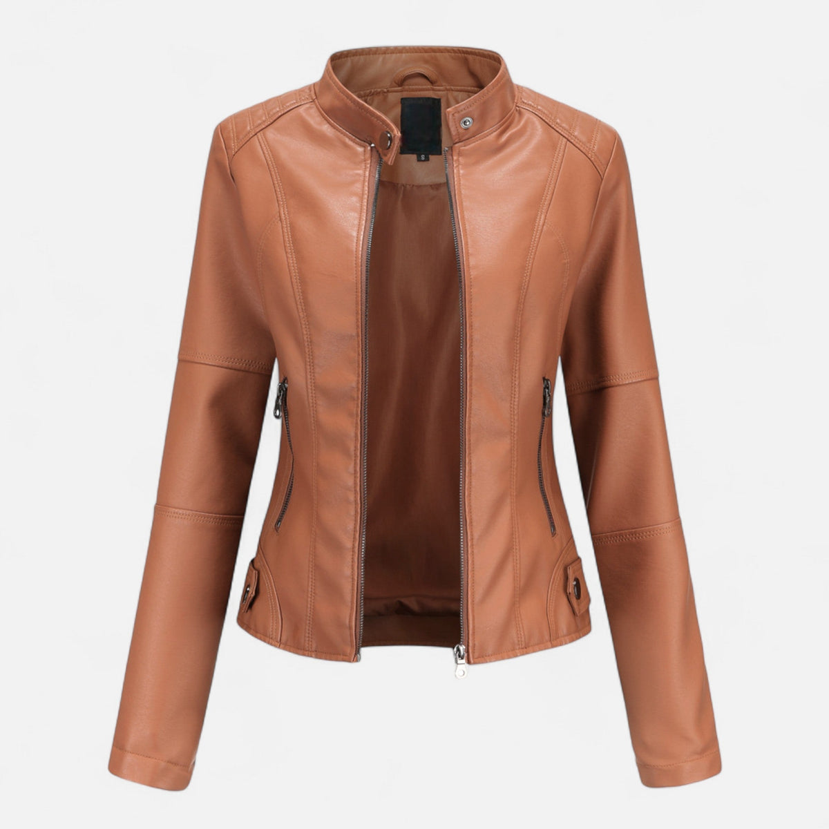 Leren Jas Dames Kort – Cropped Imitatieleren Bikerjas met Rits