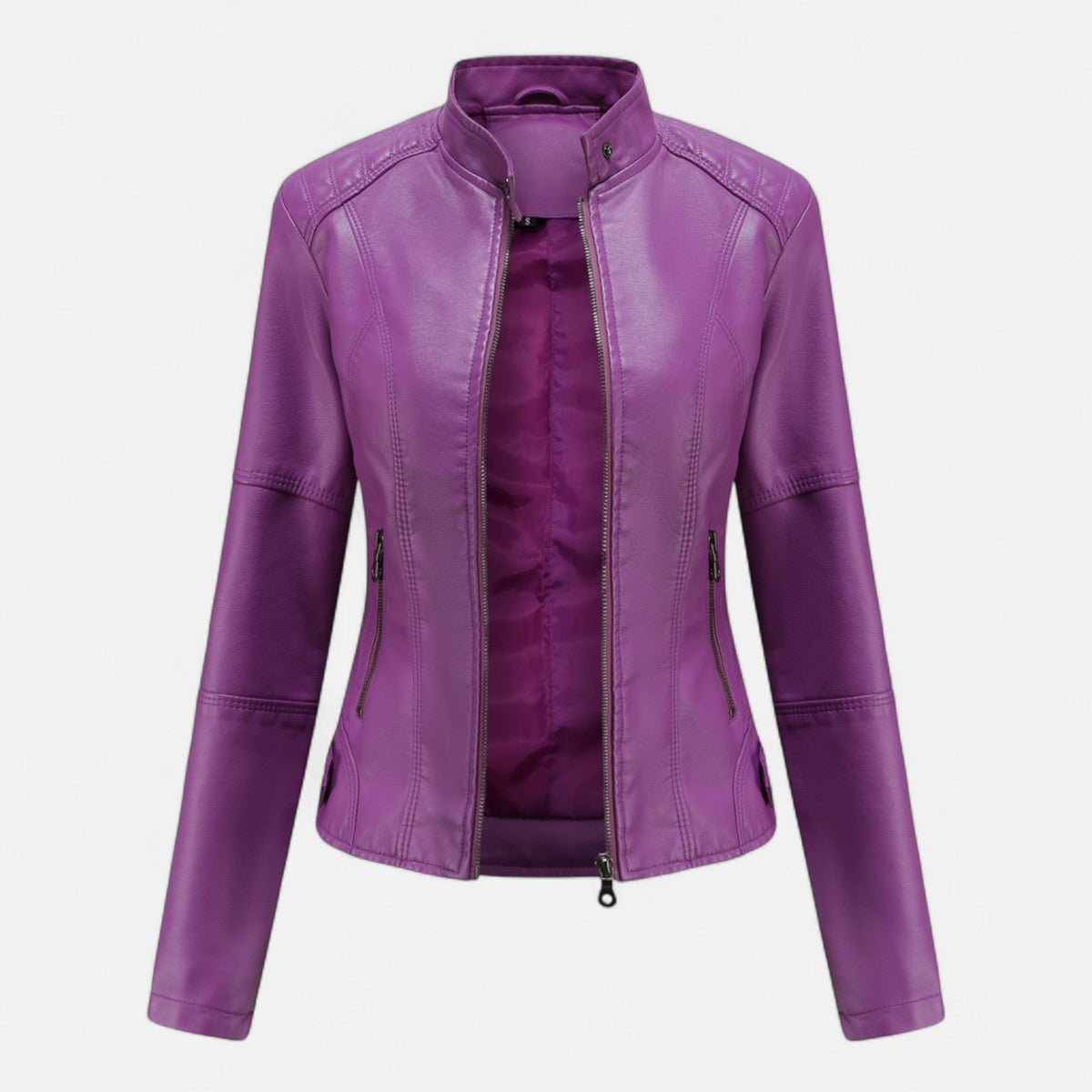 Leren Jas Dames Kort – Cropped Imitatieleren Bikerjas met Rits