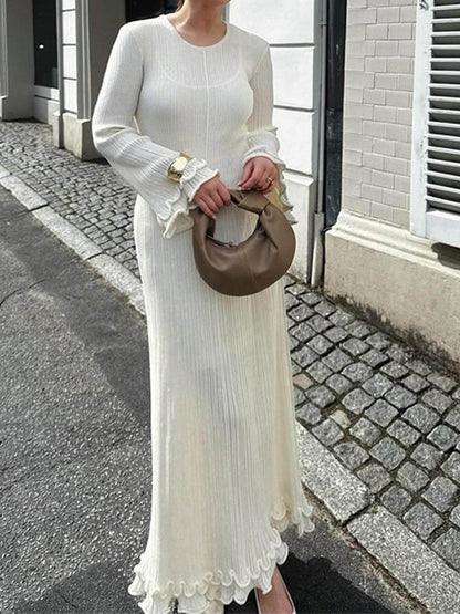 Gebreide Maxi-jurk met Trompetmouwen