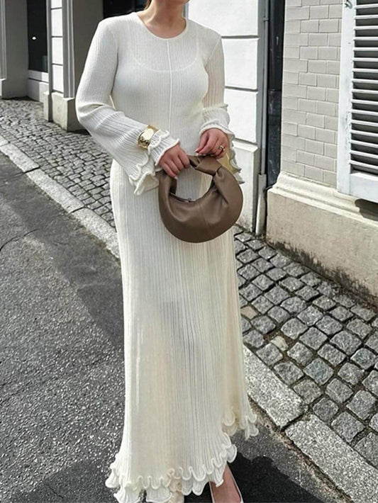Gebreide Maxi-jurk met Trompetmouwen