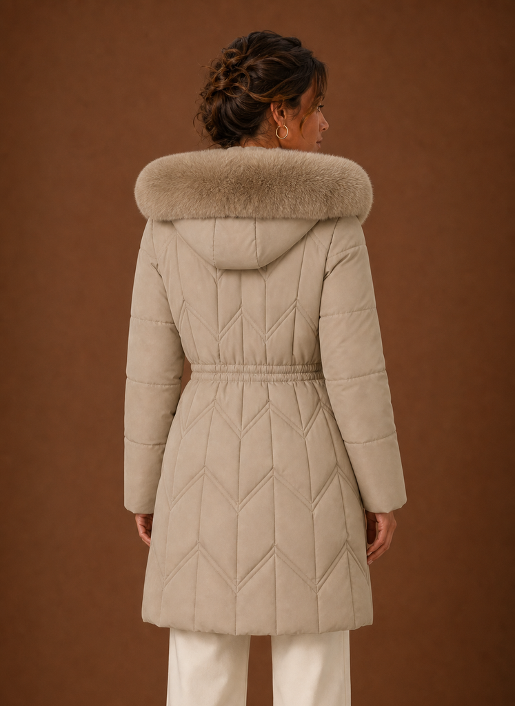 Lange pufferjas dames met bontrand – afbeelding 3