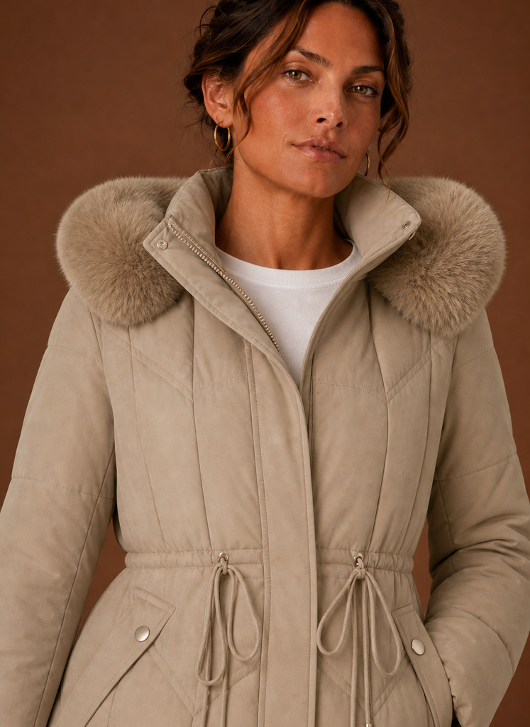 Lange pufferjas dames met bontrand – afbeelding 4