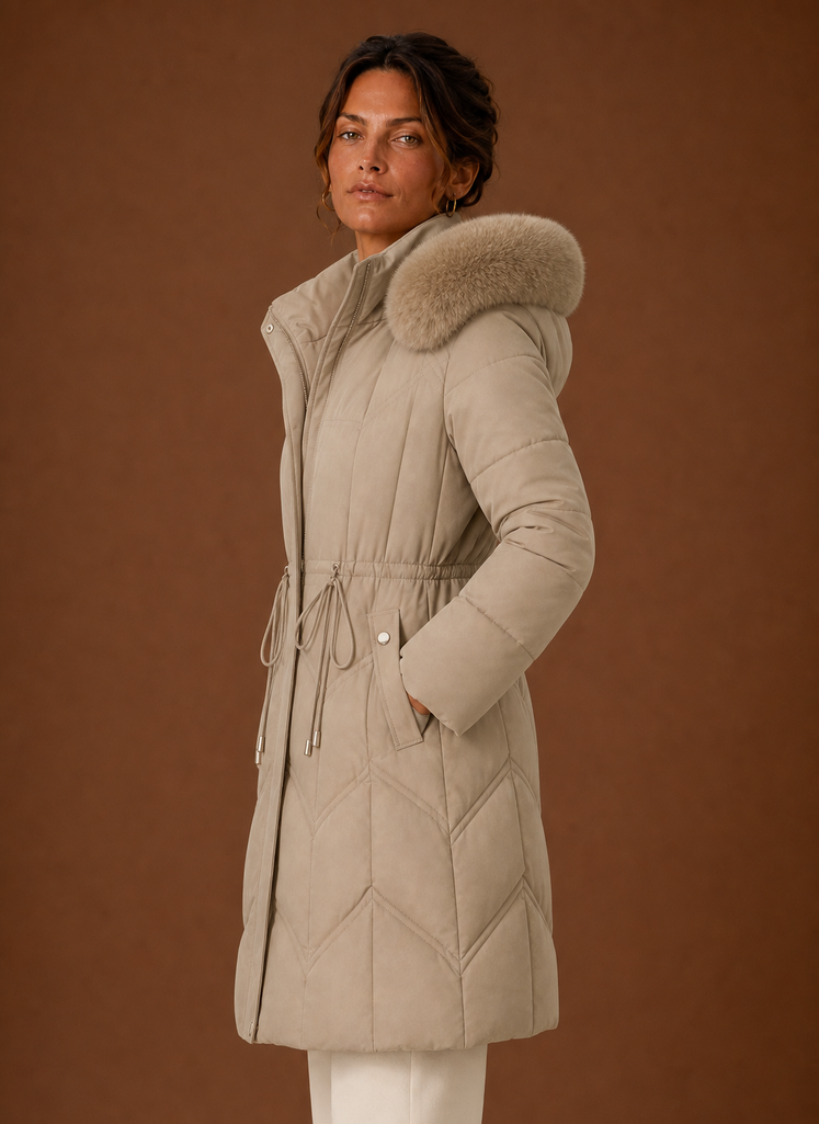 Lange pufferjas dames met bontrand – afbeelding 2