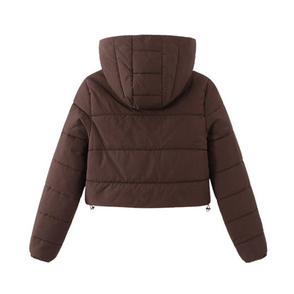 Puffer Jas Dames Kort – Cropped Gewatteerde Winterjas met Capuchon Kap