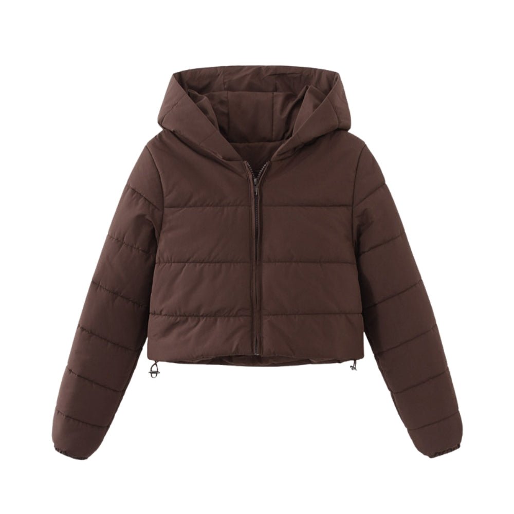 Puffer Jas Dames Kort – Cropped Gewatteerde Winterjas met Capuchon Kap