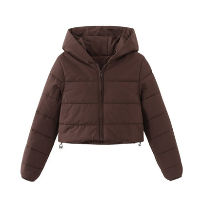Puffer Jas Dames Kort – Cropped Gewatteerde Winterjas met Capuchon Kap