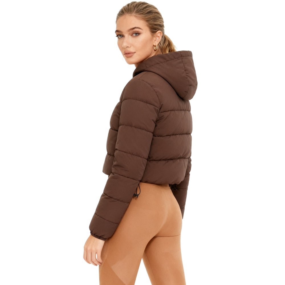 Puffer Jas Dames Kort – Cropped Gewatteerde Winterjas met Capuchon Kap