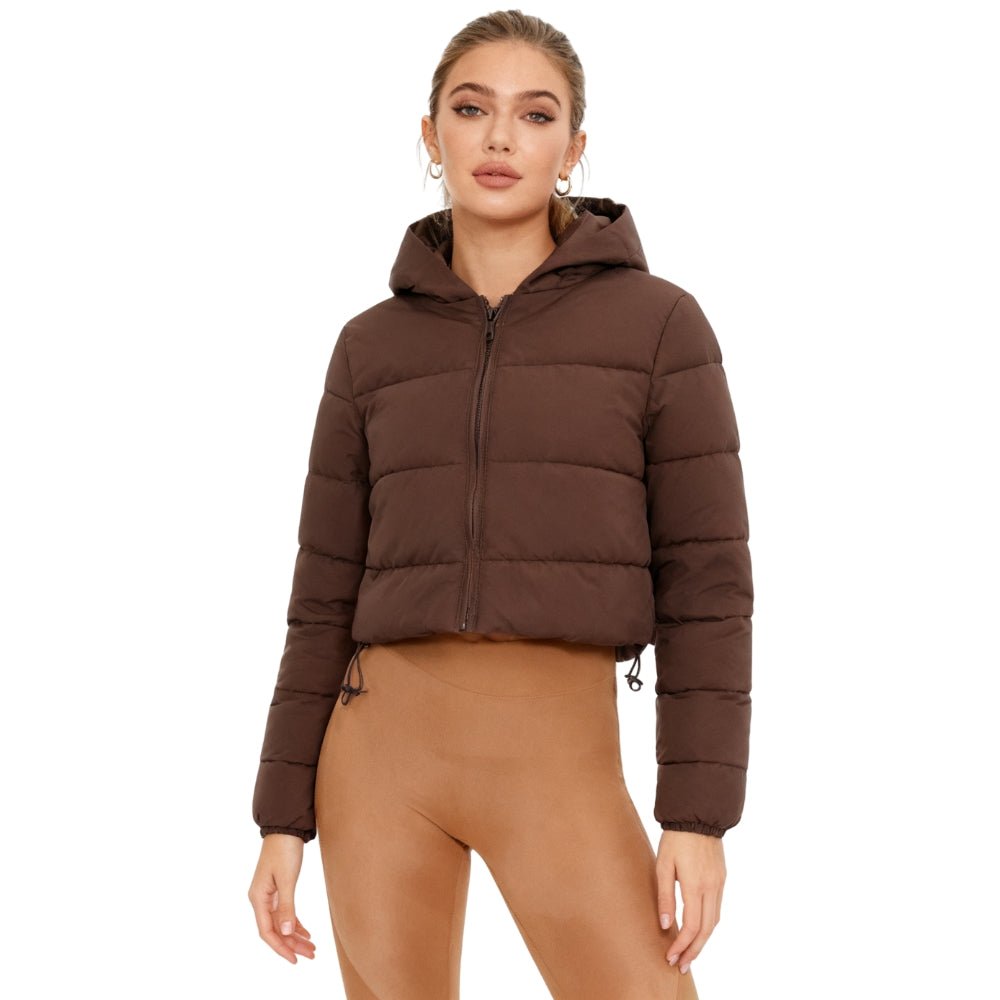 Puffer Jas Dames Kort – Cropped Gewatteerde Winterjas met Capuchon Kap