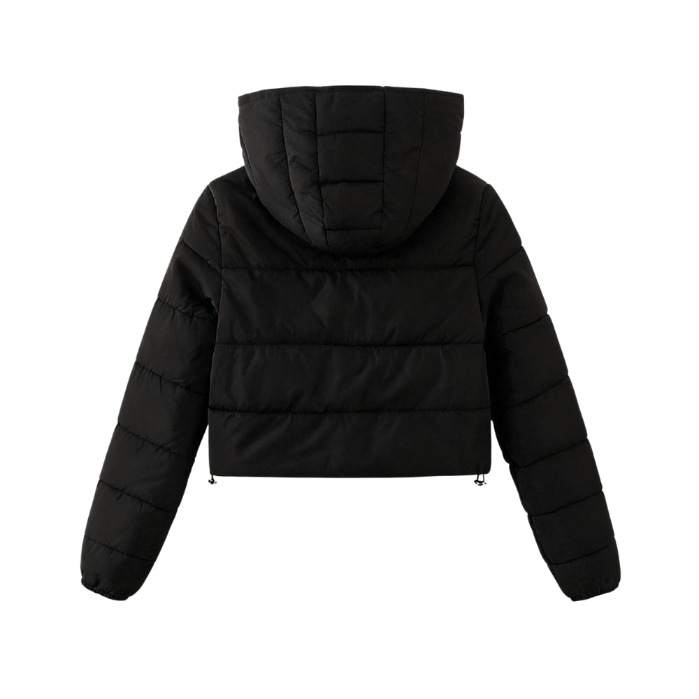 Puffer Jas Dames Kort – Cropped Gewatteerde Winterjas met Capuchon Kap
