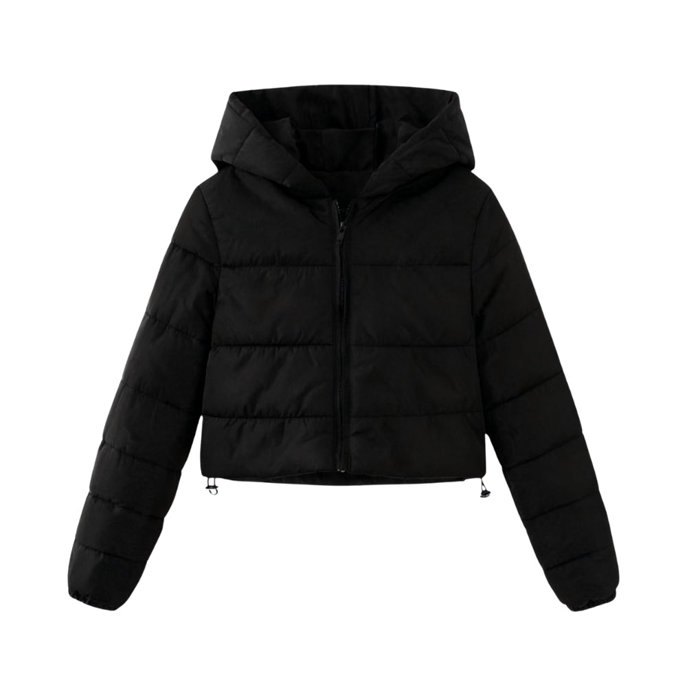 Puffer Jas Dames Kort – Cropped Gewatteerde Winterjas met Capuchon Kap