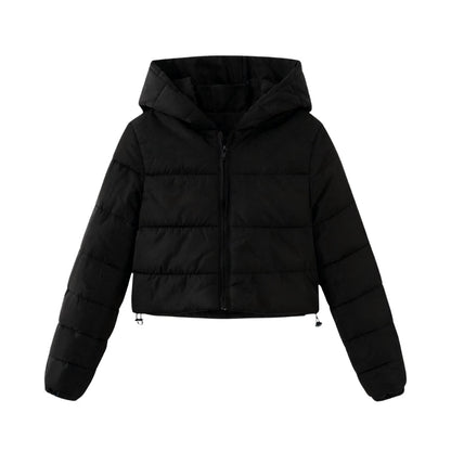 Puffer Jas Dames Kort – Cropped Gewatteerde Winterjas met Capuchon Kap