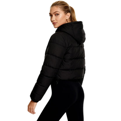 Puffer Jas Dames Kort – Cropped Gewatteerde Winterjas met Capuchon Kap