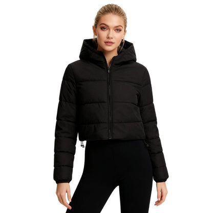 Puffer Jas Dames Kort – Cropped Gewatteerde Winterjas met Capuchon Kap