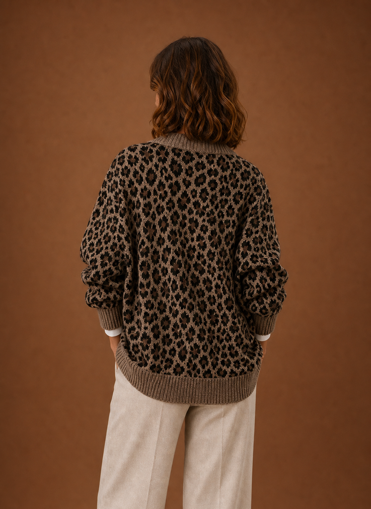 Gebreid vest dames met luipaardprint – afbeelding 3