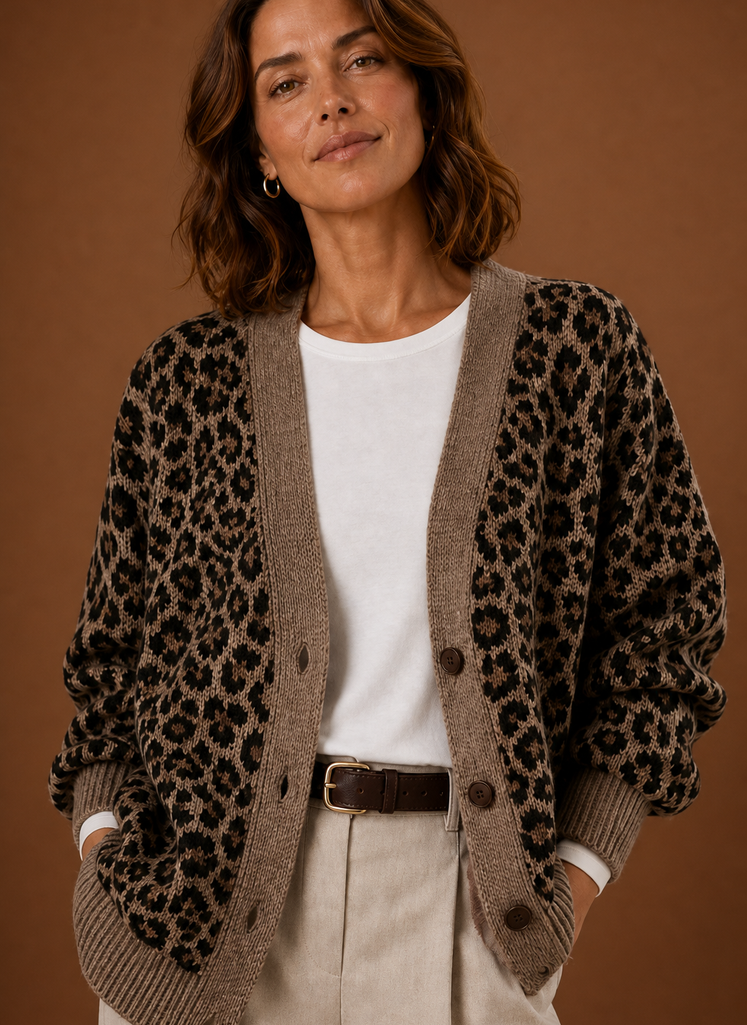 Gebreid vest dames met luipaardprint – afbeelding 4