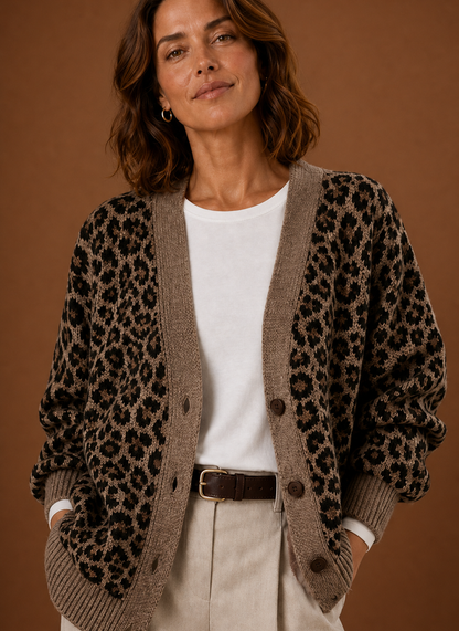 Gebreid vest dames met luipaardprint – afbeelding 4