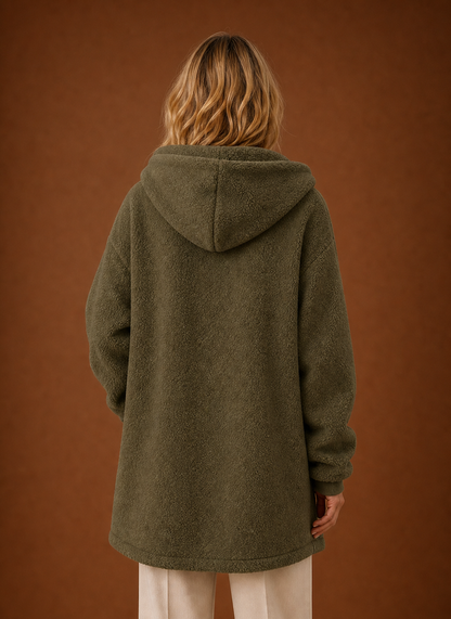 Lange fleece jas dames met capuchon – afbeelding 8