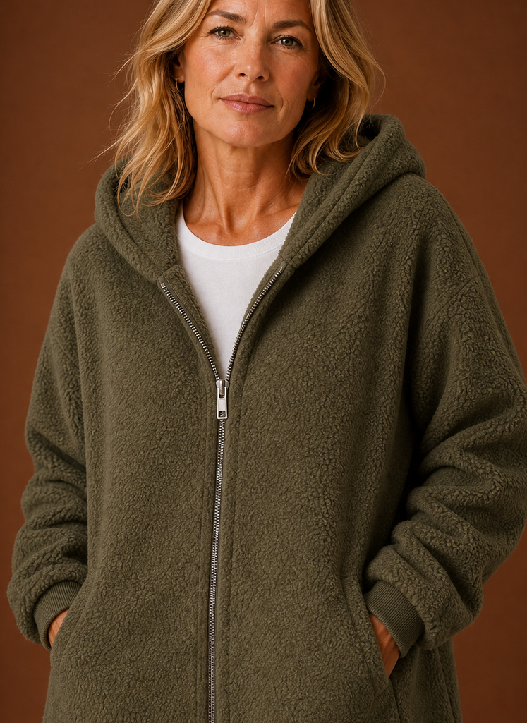 Lange fleece jas dames met capuchon – afbeelding 7