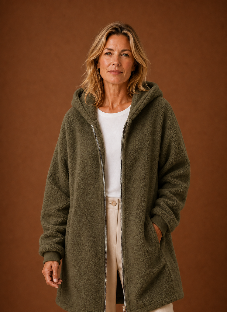 Lange fleece jas dames met capuchon – afbeelding 5
