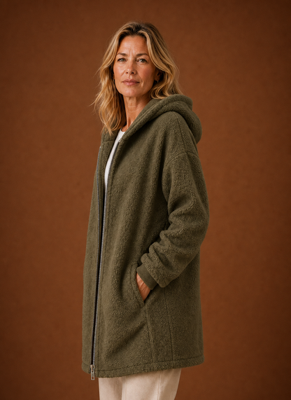 Lange fleece jas dames met capuchon – afbeelding 6
