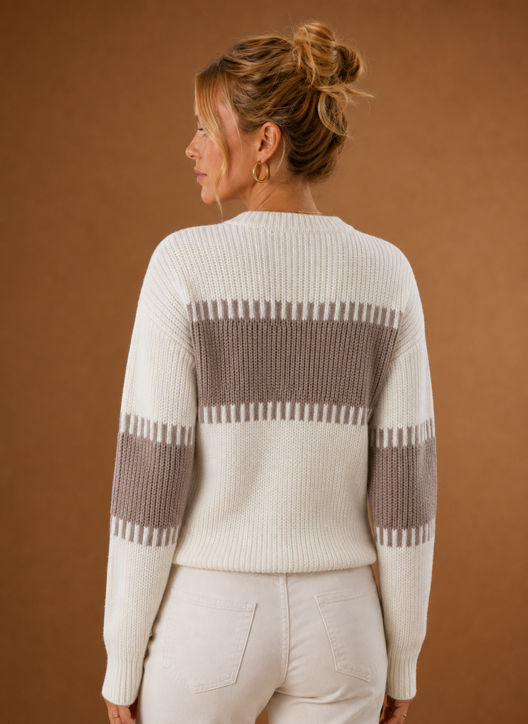 Witte gebreide trui dames met ronde hals – afbeelding 3