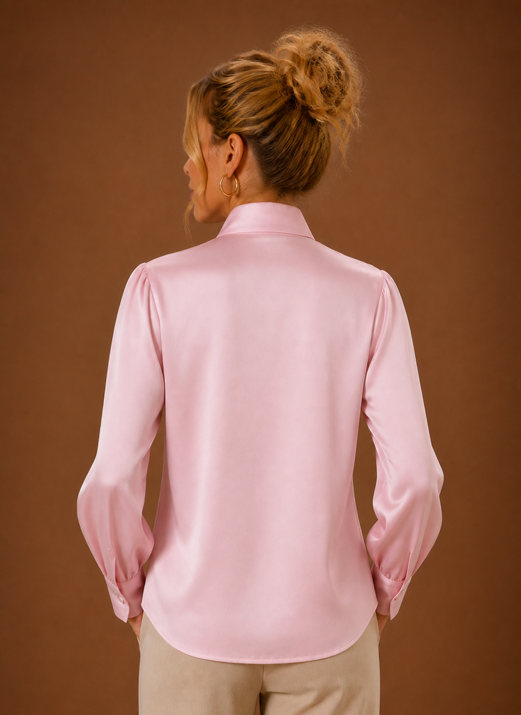 Blouse dames satijnlook met strik – afbeelding 15
