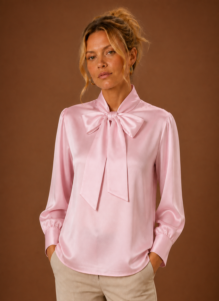 Blouse dames satijnlook met strik – afbeelding 13