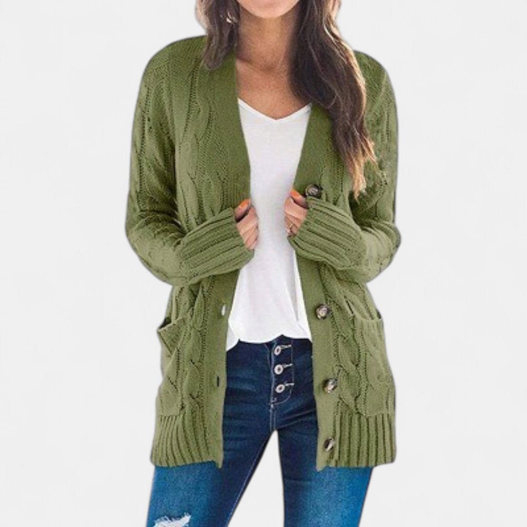 Vest Dames Grofgebreid – Oversized Kabelgebreide Cardigan met Knopen