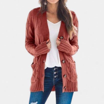 ANIKA | Women's Oversized Cable Knit Button Cardigan Sweater