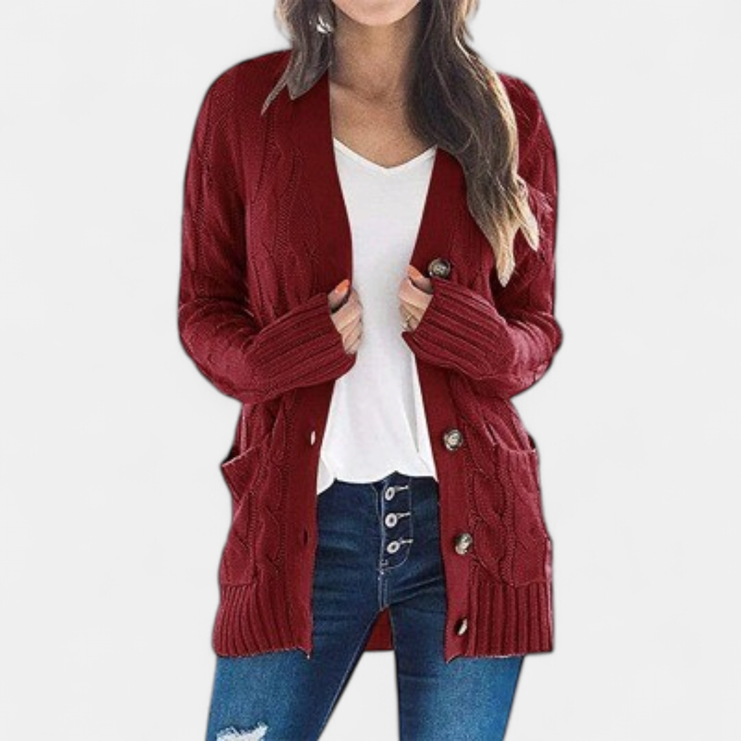 Vest Dames Grofgebreid – Oversized Kabelgebreide Cardigan met Knopen