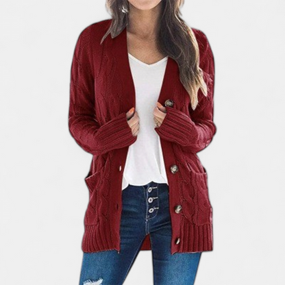 ANIKA | Women's Oversized Cable Knit Button Cardigan Sweater