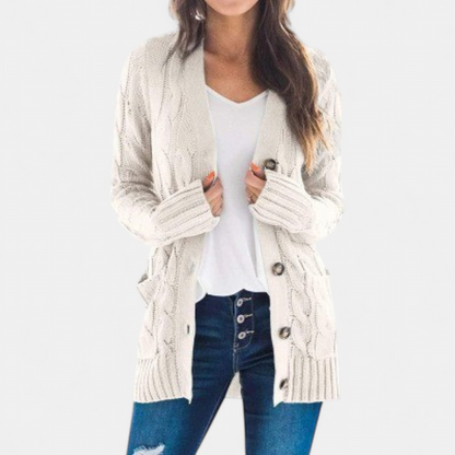 ANIKA | Women's Oversized Cable Knit Button Cardigan Sweater